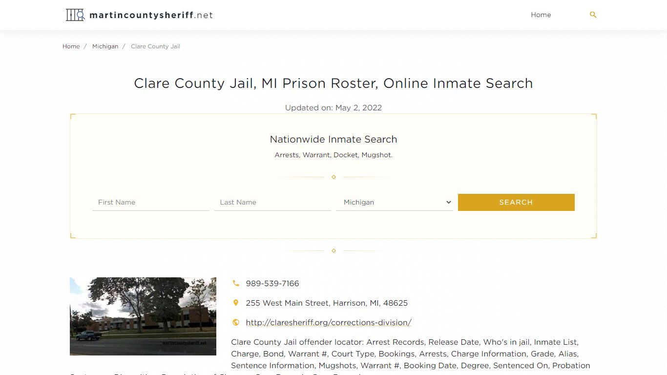 Clare County Jail, MI Prison Roster, Online Inmate Search ...
