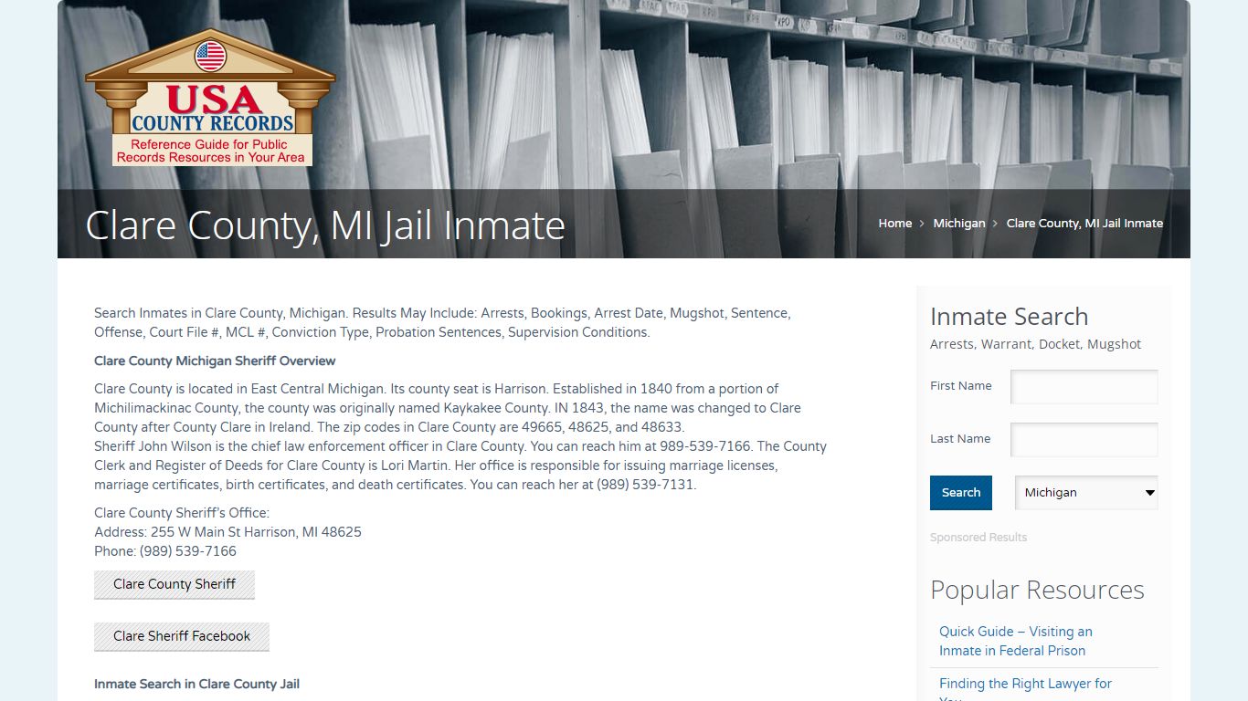 Clare County, MI Jail Inmate | Name Search